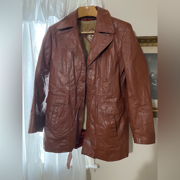 Martini Ranch Other - Martini Cognac Brown Leather Jacket with Removable Faux Fur Lining